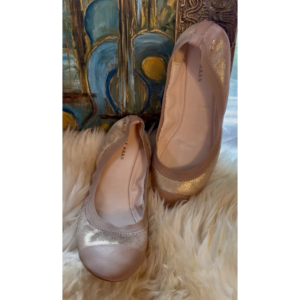 Cole Haan Women's Gold Metallic Leather Cushioned Ballet Elbridge Flats Size 7 - Picture 2 of 11